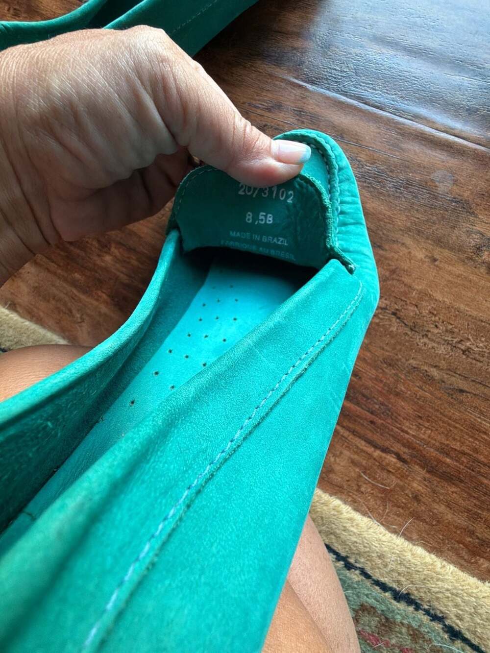 Saks Fifth Avenue Teal Green Suede Driving Moccasin Loafers with Bow Details - Picture 6 of 7